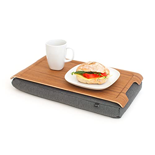 Bosign Kissentablett - Mini Laptray Antislip. Holz. Teak. Salz & Pfeffer Grau - 43x23x6,5 cm von bosign