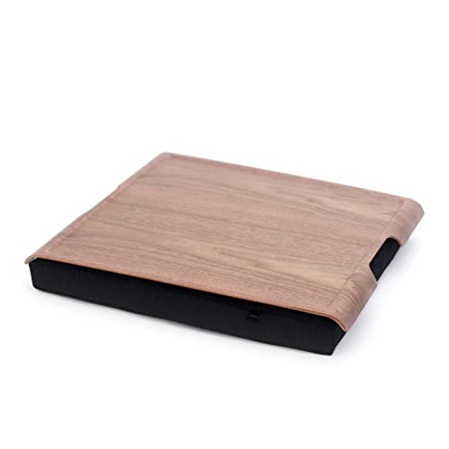 Bosign. Knietablett Laptray mit Sitzsack-Kissen für Laptop, Frühstück. Rutschfestes Tablett. Abnehmbarer und waschbarer Kissenbezug. Natürliches Walnussholz. Schwarzes Kissen. Groß (46 x 38 x 6,5 cm) von bosign