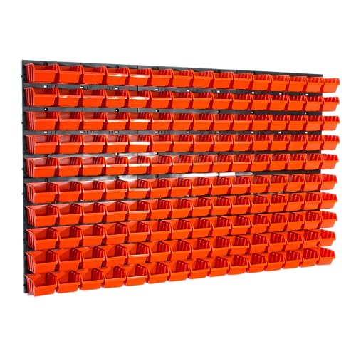 150 Stapelboxen Orange mit Wandregal 120 x 80 cm | boxen lager wandplatten wandpaneel werkstatt garage von botle