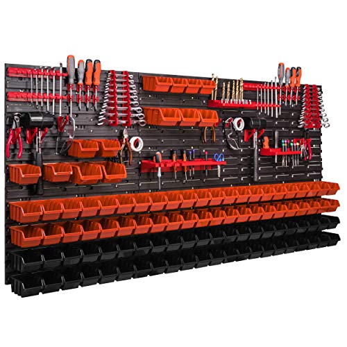 172 x 78 cm XXL Systemregal Wandregal Stapelboxen Werkzeugwand Werkzeughalter Sichtlagerkästen Schütte Kunststoff Box rot schwarz (101 Boxen schwarz/orange) von botle