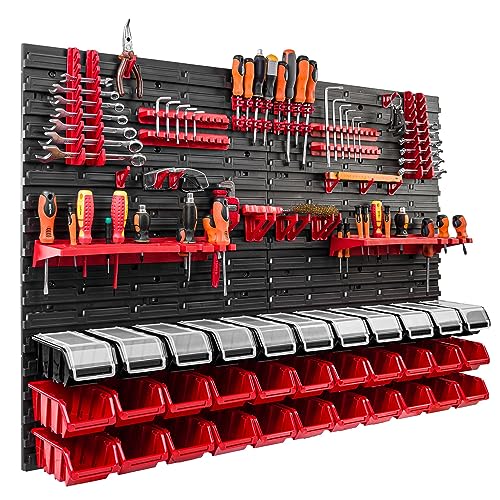 33 Stapelboxen Wandregal Kunststoff Deckel 115 x 78 cm Werkzeughalter Werkstatt Garage Lagersystem Sichtlagerkästen Schütte von botle