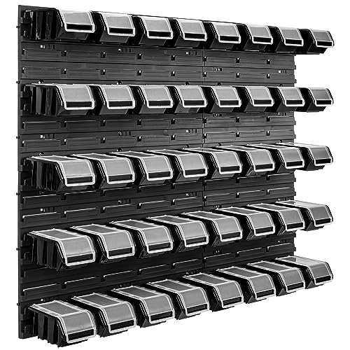 40 Stapelboxen schwarz Wandregal Deckel Kunststoff Werkstattregal 96,5 x 78 cm Werkzeug Werkbank (40 Boxen Schwarz) von botle
