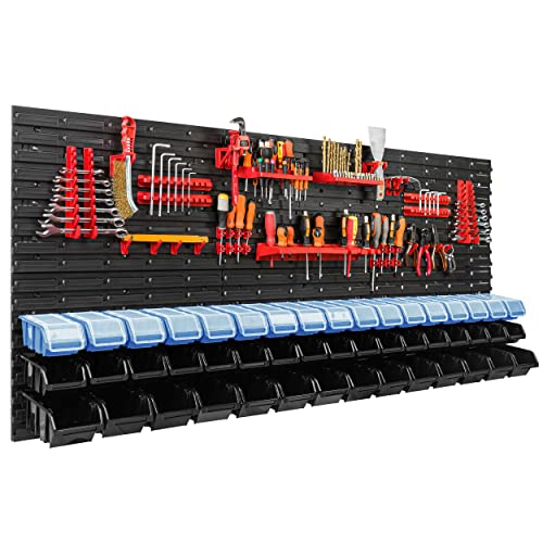 botle 48 Stapelboxen Wandregal Kunststoff Deckel 172 x 78 cm Werkzeughalter Werkstatt Garage Lagersystem Sichtlagerkästen Schütte von botle