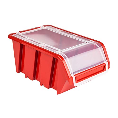 50 x Stapelbox Kunststoff Lagerboxen Stapelbar Stapelkiste Sortierbox Box mit Deckel 100x155x70 rot von botle