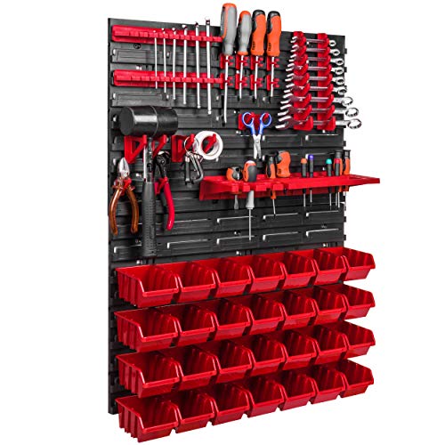 576 x 780 mm Wandregal Werkstatt Garage Lager Hobbyraum Werkzeughalter Stapelboxen Sichtlagerkästen. (28 Boxen rot) von botle