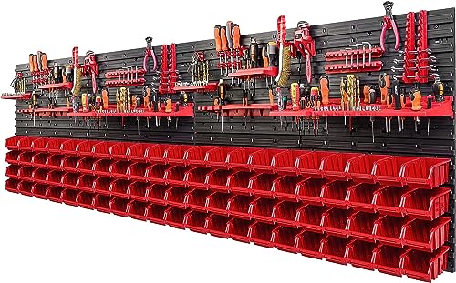 84 Stapelboxen Werkzeugwand 230 x 78 cm Werkzeughalter Wandplatte Halterungsschienen Garage Lager Werkstatt Hobby (Rot) von botle