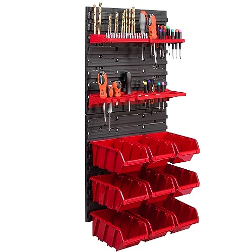 9 Stapelboxen Werkzeughalter Wandregal Werkstattregal Werkzeugwand 39x78cm Werkzeughalter Lagersystem Schüttenregal Sichtlagerkästen Extra Starke Wandplatten Regal Erweiterbar Werkstattregal Lagerreg von botle
