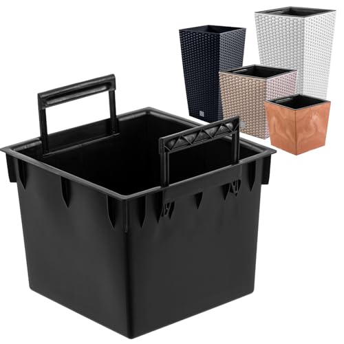 Austauschbarer quadratischer Plantztopf-Einsatz mit Griffen 26x26 cm schwarz 13 L für Prosperplast H 50 cm Töpfe -erleichtert die Kontrolle des Wassergehalt von botle