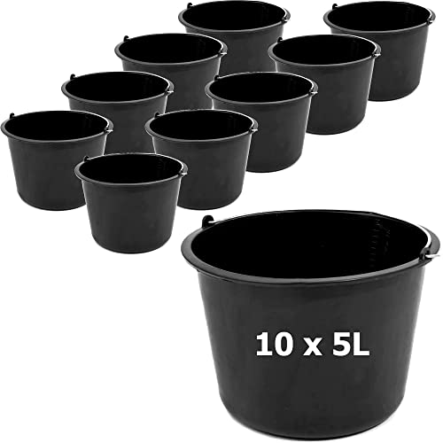 Baueimer Mörtelkübel 10 stck Mörteleimer 5 L Baustelle Putzeimer 24 cm Zementeimer Schwarz Eimer Wassereimer von botle