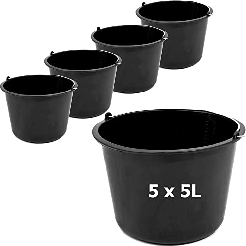 Baueimer Mörtelkübel 5 stck Mörteleimer 5 L Baustelle Putzeimer 24 cm Zementeimer Schwarz Eimer Wassereimer von botle