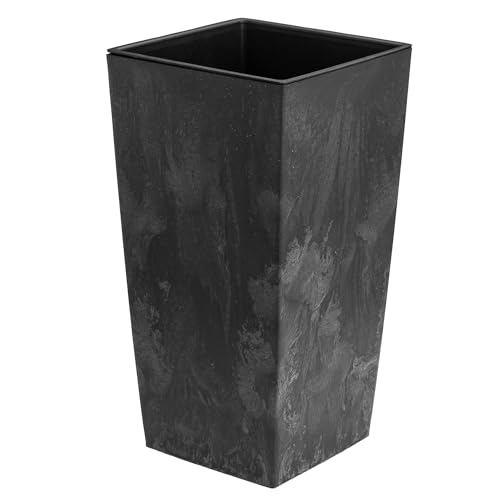 Blumenkübel 11,4 L mit Einsatz 5 L Beton-Optik H 375 mm Blumentopf aus Kunststoff Pflanzkübel Übertopf Quadrat Beton Struktur Anthrazit Farbe für Innen/Außenbereiche Garten Patio Wohnzimmer Terrasse W von botle