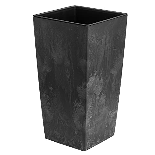 Blumenkübel 16,3 L mit Einsatz 8 L Beton-Optik H 420 mm Blumentopf aus Kunststoff Pflanzkübel Übertopf Quadrat Beton Struktur Anthrazit Farbe für Innen/Außenbereiche Garten Patio Wohnzimmer Terrasse W von botle