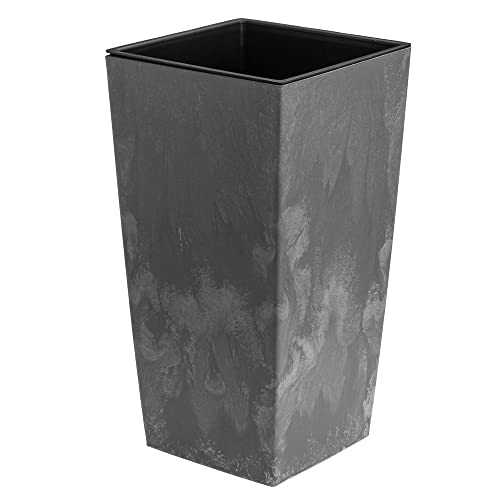 Blumenkübel 16,3 L mit Einsatz 8 L Beton-Optik H 420 mm Blumentopf aus Kunststoff Pflanzkübel Übertopf Quadrat Beton Struktur Grau Marengo Farbe für Innen/Außenbereiche Garten Patio Wohnzimmer Terrass von botle