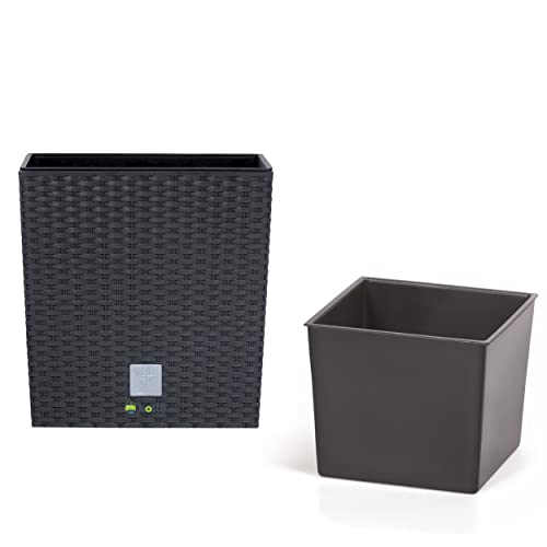 botle Blumenkübel 4 L Rattan-Optik Anthrazit Pflanzkübel h. 17 cm mit Innenkasten 3 L quadratisch Übertopf aus Kunststoff botle Blumenkübel 4 L Rattan-Optik Anthrazit Pflanzkübel h. 17 cm mit Innenkasten 3 L quadratisch Übertopf aus Kunststoff von botle