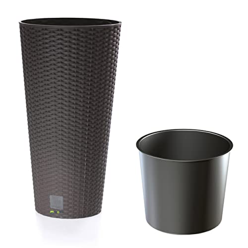 Blumenkübel dünne Design Rato freistehend Blumentopf 27 L Umbra Dunkel Braun Übertopf 57,2 cm hoch Rattan Optik Pflanzkübel aus Kunststoff mit Einsatz von botle