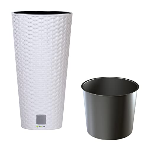 Blumenkübel dünne Design Rato freistehend Blumentopf 27 L Weiss Übertopf 57,2 cm hoch Rattan Optik Pflanzkübel aus Kunststoff mit Einsatz von botle
