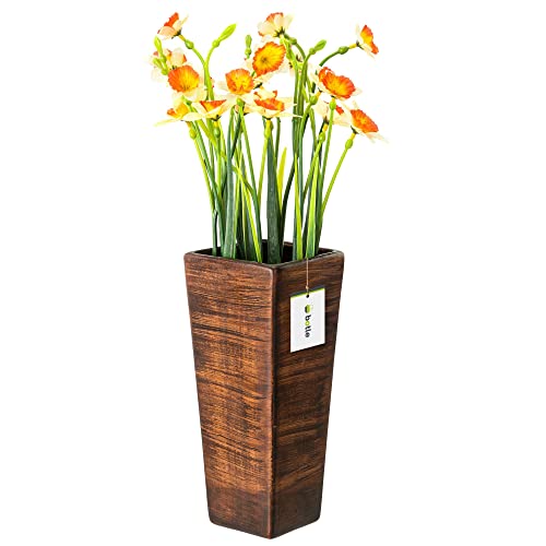 Blumenvase aus Keramik Braun Matte H 25 cm Dekorative Tisch Vase Quadrat Blumen Deko Orchidee Modern Glamour von botle