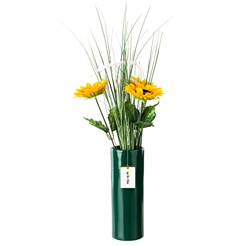 Blumenvase aus Keramik Dunkel grün Glanz H 31,5 cm D 11,7 cm Dekorative Tisch Vase Röhre Blumen Deko Orchidee Modern Glamour von botle