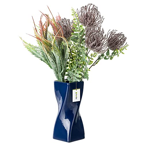 Blumenvase aus Keramik Dunkelblau Glanz H 19 cm Dekorative Tisch Vase Twist Blumen Deko Orchidee Modern Glamour von botle
