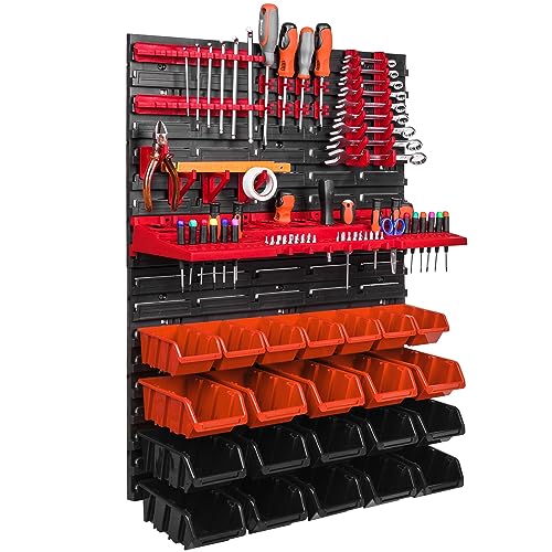 botle Garagenregal 576 x 780 Wandregal Stapelboxen Werkzeughalter Sichtlagerkästen Kunststoff Box Schütte (22 Boxen orange/schwarz) von botle