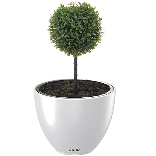 Groß Blumentopf Blumenkübel Topf ⌀ 57cm H:43,5 cm Rund Weiß mit Einsatz Pflanztopf Pflanzkübel Terrasse Garten Balkon Stilvoll Modern Elegant Kapazität 56 L Kunststoff Outdoor UV-beständig Indoor von botle