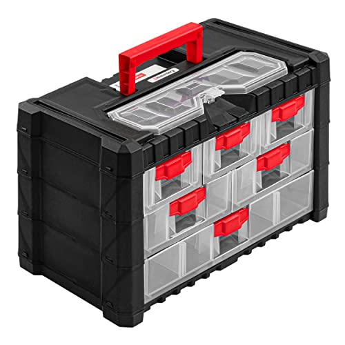 Kasten Koffer Workshop Koffer Veranstalter Schubladen Organizer Werkzeugregal das Regal Schrauben Kunststoff Schwarz Transparent 40 x 20 x 26 cm von botle