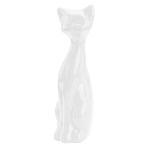 botle Katzenfigur Stehen Katze Statue Maße (BxH): 8x23 cm Weiß Glaziert Keramik Ornament Dekoration Glanz Geschenk Modern Glamour von botle