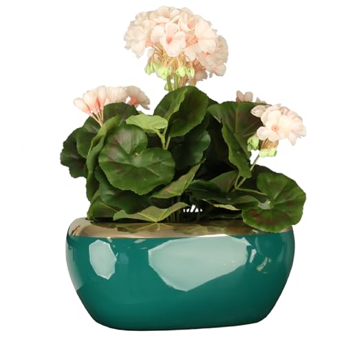 botle Keramik Blumentopf Oval glänzende Oberfläche 28x16,5x13 cm Grün mit Golde Glamour Rinne von botle