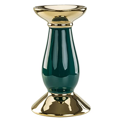 Keramik Leuchter Kerzenständer Glamour H 17,5 cm Flasche Grün mit Goldener Rand von botle