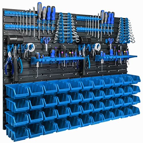 Lagersystem Wandregal 115x78cm, Werkzeughalterungen, 44 stck. Stapelboxen Schüttenregal Sichtlagerkästen, Extra Starke Wandplatten, Regal Erweiterbar, Werkstattregal Lagerregal Werkstattwandregal Ste von botle