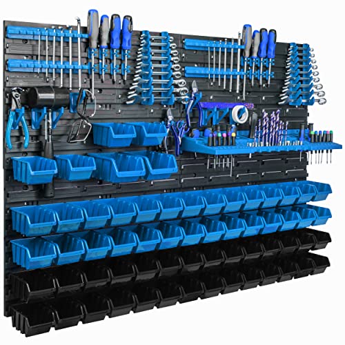 Lagersystem Wandregal 115x78cm, Werkzeughalterungen, 62 stck. Stapelboxen Schüttenregal Sichtlagerkästen, Extra Starke Wandplatten, Regal Erweiterbar, Werkstattregal Lagerregal Werkstattwandregal Ste von botle