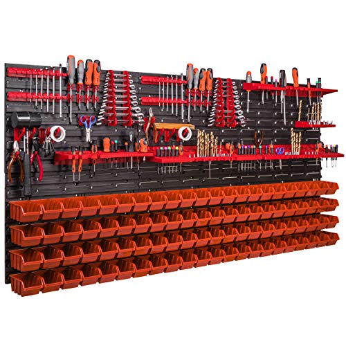 Werkzeugwand 1728 x 780 mm Stapelboxen Werkzeughalter Wandplatte Halterungsschienen Garage Lager Werkstatt Hobby (88 Boxen orange) von botle