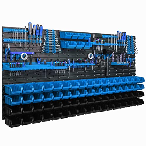 Lagersystem Wandregal 173x78cm, Werkzeughalterungen, 75 stck. Stapelboxen Schüttenregal Sichtlagerkästen, Extra Starke Wandplatten, Regal Erweiterbar, Werkstattregal Lagerregal Werkstattwandregal Ste von botle