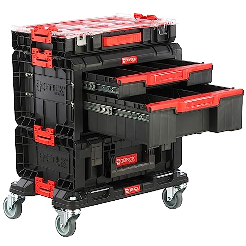 botle Modulares Werkzeugkastenset mit 2 Werkzeugkästen auf Plattform mit Rädern und Organizer verbunden PRO von botle