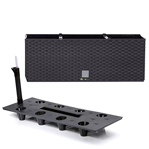 Pflanzkübel rechteckig Blumentopf Pflanzkasten 51,5 cm 17 L Anthrazit dunkel Grau Blumenbank in Rattan-Optik Rato Serie mit Bewässerungssystem von botle