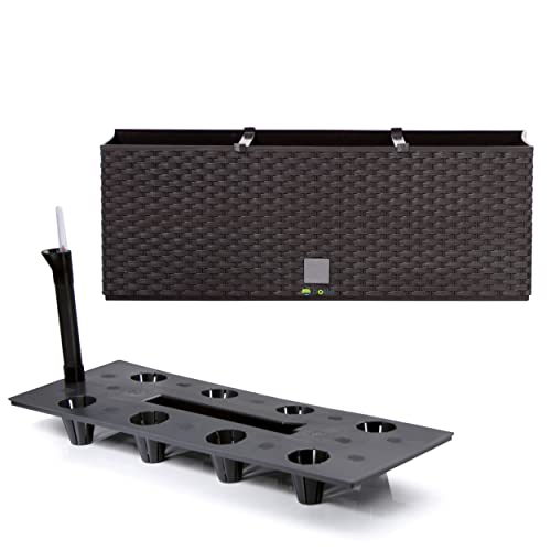 Pflanzkübel rechteckig Blumentopf Pflanzkasten 51,5 cm 17 L Umbra dunkel Braun Blumenbank in Rattan-Optik Rato Serie mit Bewässerungssystem von botle