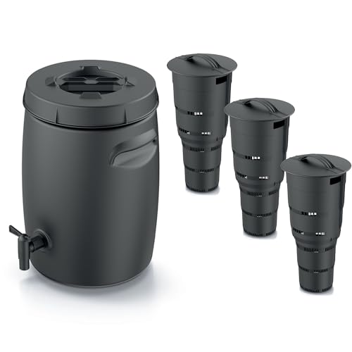 Set Komposteimer Düngertank Behälter zur Herstellung von Dünger mit Hahn 25 L Schwarz Anthrazit und 3X Komposter Unterirdischer Garten 11 L Kunststoff H 53 cm modularer Komposteimer Bio Mülleimer von botle