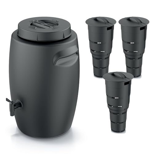 Set Komposteimer Düngertank Behälter zur Herstellung von Dünger mit Hahn 55 L Schwarz Anthrazit und 3X Komposter Unterirdischer Garten 11 L Kunststoff H 53 cm modularer Komposteimer Bio Mülleimer von botle