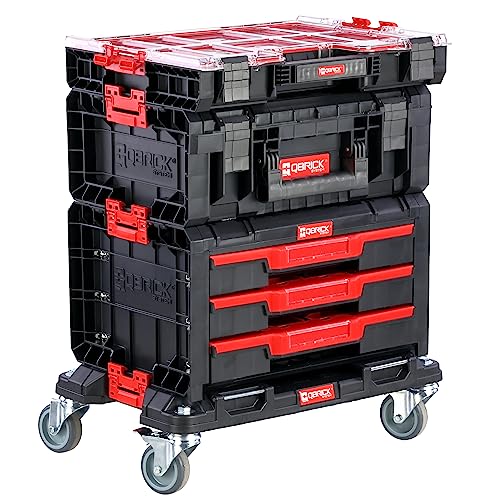 Set von Werkzeugkisten mit Organizer auf Plattform mit Rädern Lager Heimwerker Modular verbunden PRO von botle