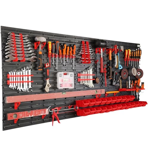 Werkzeugwand Wandregal mit 200x80 cm Abmessungen Behälter 23 tlg. Set im Schwarz/Rot Werkzeughalter Werkstattregal aus Kunststoff Lagersystem Schüttenregal Extra Starke Regal Erweiterbar Lagerregal Werkzeugwand Wandregal mit 200x80 cm Abmessungen Behälter 23 tlg. Set im Schwarz/Rot Werkzeughalter Werkstattregal aus Kunststoff Lagersystem Schüttenregal Extra Starke Regal Erweiterbar Lagerregal von botle