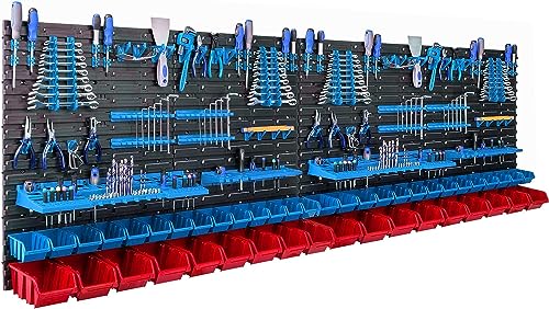 46 Stapelboxen Wandregal Kunststoff 231,6 x 78 cm Werkzeughalter Werkstatt Garage Lagersystem Sichtlagerkästen Schütte von botle