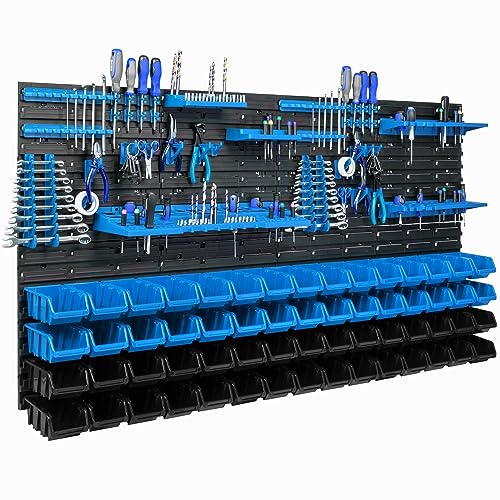 60 Stapelboxen Wandregal Kunststoff 154 x 78 cm Werkzeughalter Werkstatt Garage Lagersystem Sichtlagerkästen Schütte von botle
