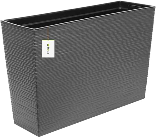 botle Blumenkasten Blumentopf 2 in 1 Topf aus Kunststoff mit Einsatz Innen, Meißelstruktur Graphit H 36 cm Länge 56 cm von botle