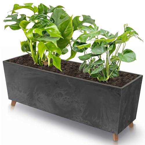 botle Blumenkasten mit Füßen Anthrazit 77x30 cm Beton Struktur mit Pflanzeinsatz Kunststoff große Größe mit 2 Stabilisatoren UV beständig Balkonkasten Innen/Außenbereiche von botle