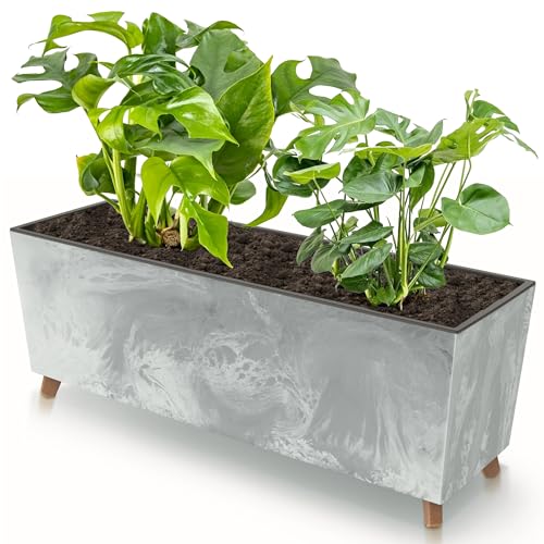 botle Blumenkasten mit Füßen Beton 77x30 cm Beton Struktur mit Pflanzeinsatz Kunststoff große Größe mit 2 Stabilisatoren UV beständig Balkonkasten Innen/Außenbereiche von botle