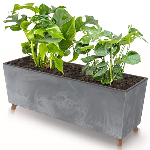 botle Blumenkasten mit Füßen Grau 77x30 cm Beton Struktur mit Pflanzeinsatz Kunststoff große Größe mit 2 Stabilisatoren UV beständig Balkonkasten Innen/Außenbereiche von botle