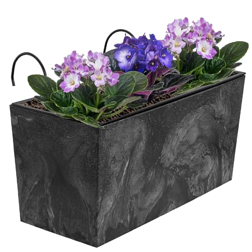 botle Blumenkasten mit Halterung und praktischem Einsatz Blumentopf Länge: 39,5 cm Balkonkasten auf Kunststoff Betonoptik Beton Struktur Anthrazit Farbe Innen/Außenbereiche von botle