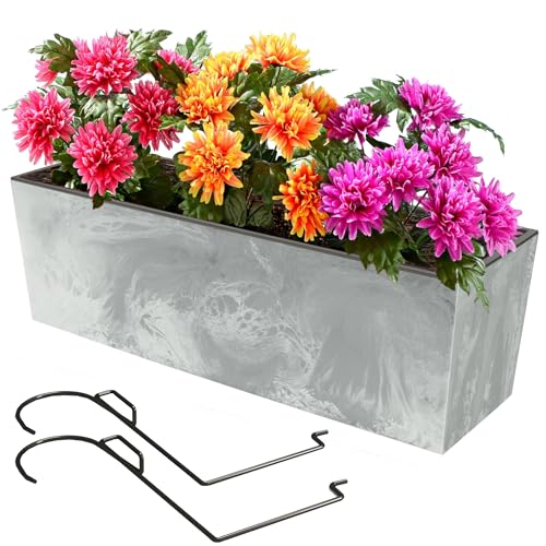 botle Blumenkasten mit Halterung und praktischem Einsatz Blumentopf Länge: 58 cm Balkonkasten auf Kunststoff Betonoptik Beton Struktur Beton Farbe Innen/Außenbereiche von botle