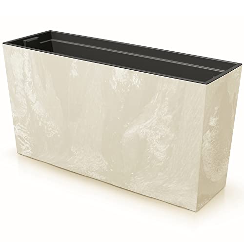 Blumenkasten mit Pflanzeinsatz Kunststoff 77x40 cm Creme Beton Struktur große Größe mit 2 Stabilisatoren UV beständig Balkonkasten Innen/Außenbereiche von botle