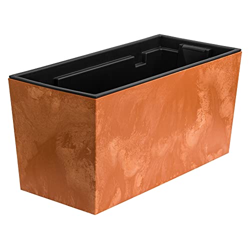 Blumenkasten mit praktischem Einsatz Blumentopf Länge: 39,5 cm Balkonkasten auf Kunststoff Betonoptik Beton Struktur Terrakotta Farbe Innen/Außenbereiche von botle